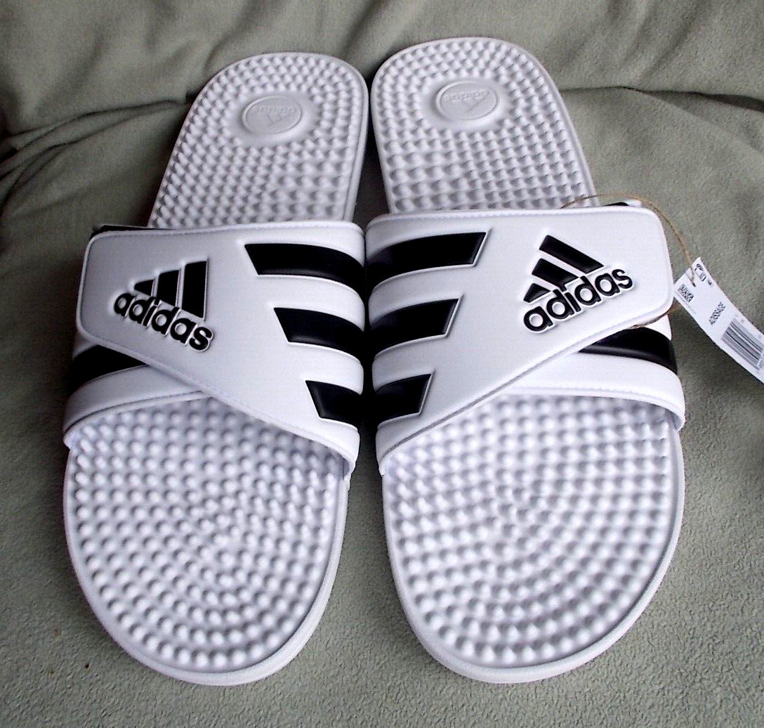 adidas Adissage Slides Sandal, White/Black/White, 18 US Men, $35 NEW