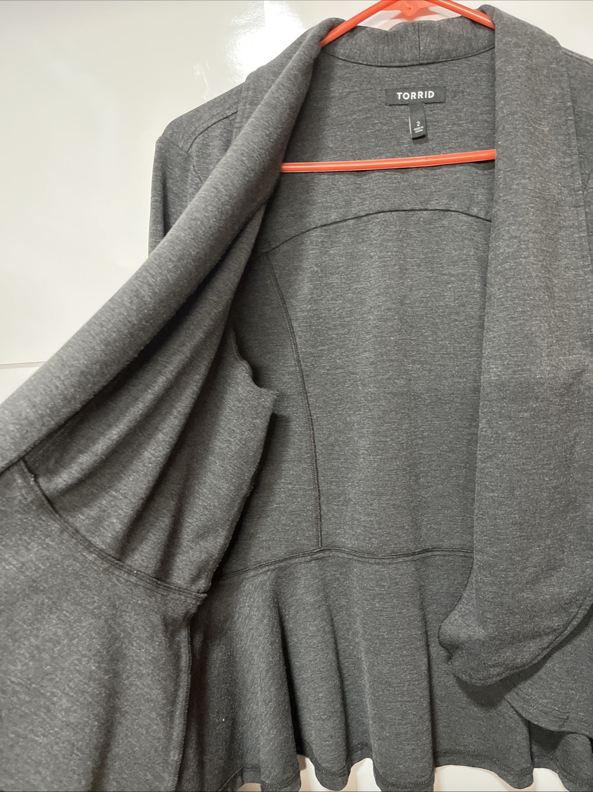 Torrid Open Blazer Size 2 Charcoal Gray 100% Cotton Open No Closure Office Event