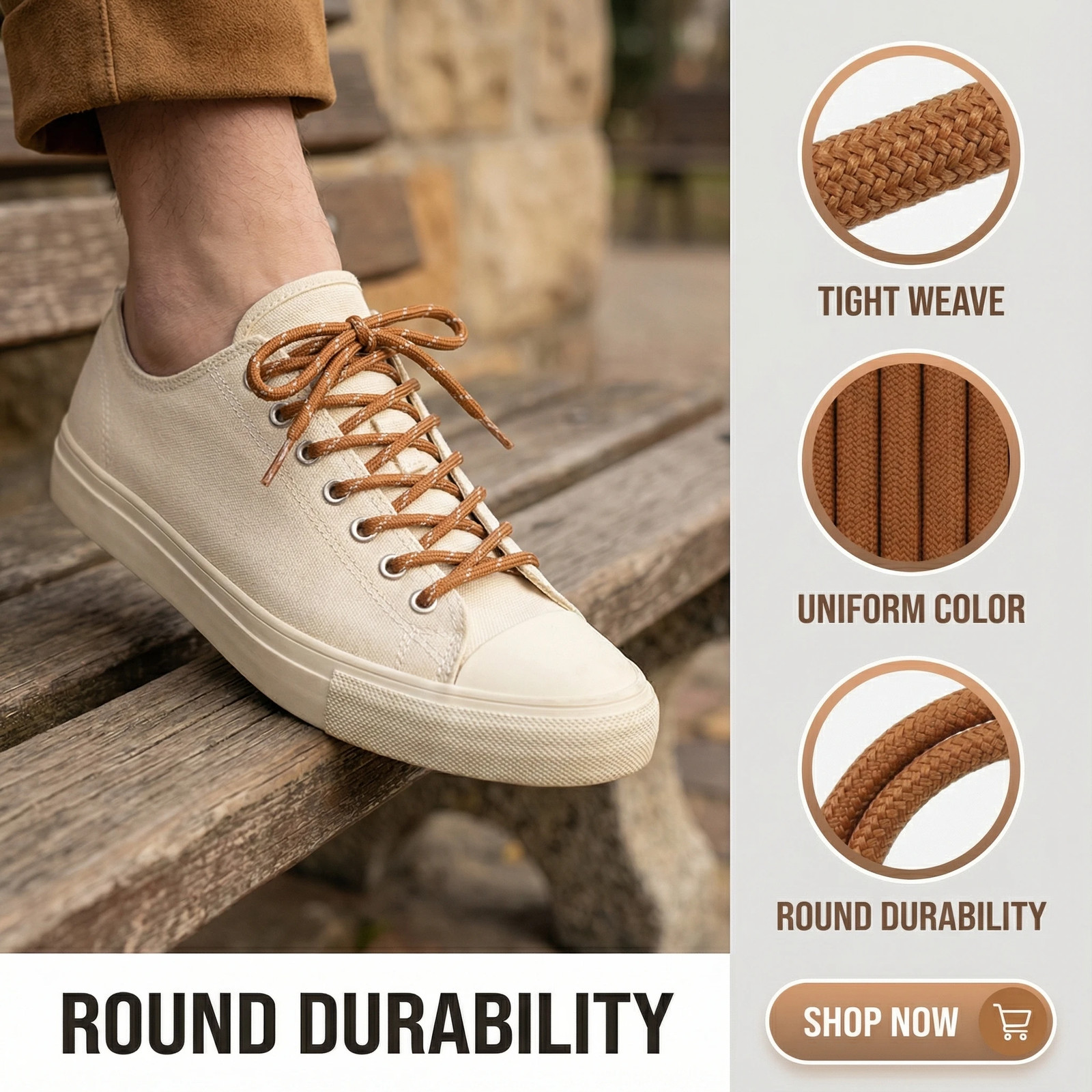 3 Pairs Flat Round AF1 Shoelaces Wheat Brown – Autumn Replacement Strings for Sp