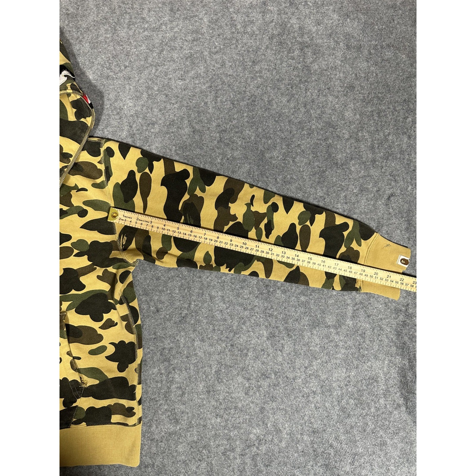 A Bathing Ape Shark Full-Zip Hoodie Medium Yellow Camo Cotton Frayed Hem