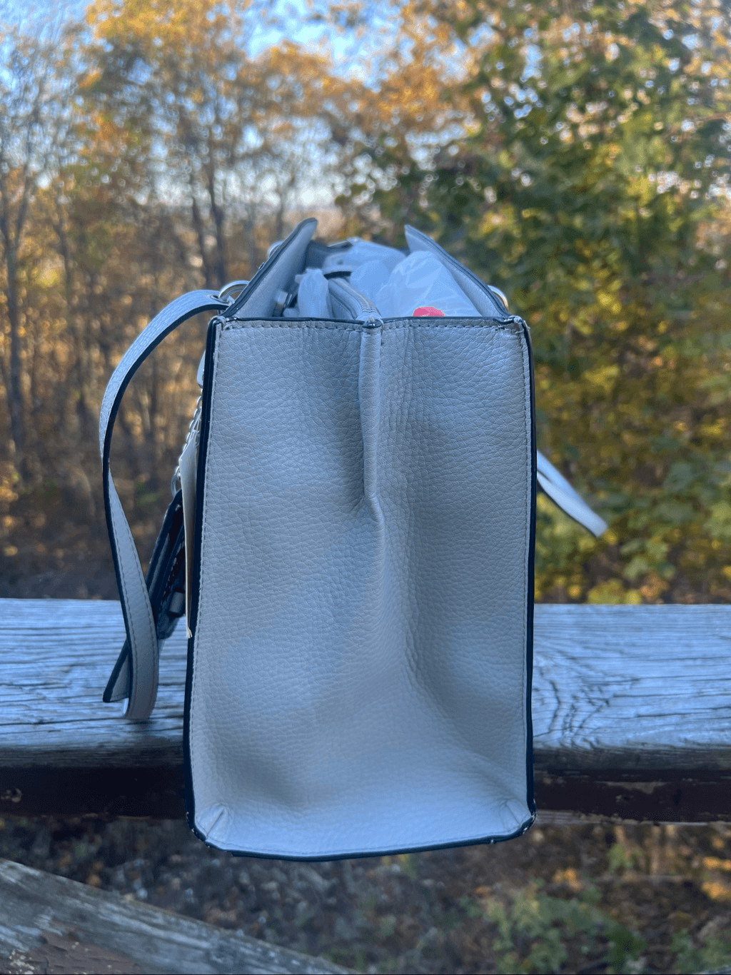 Ann Klein Winnie Curved Tote Gray Grained Bag NWT