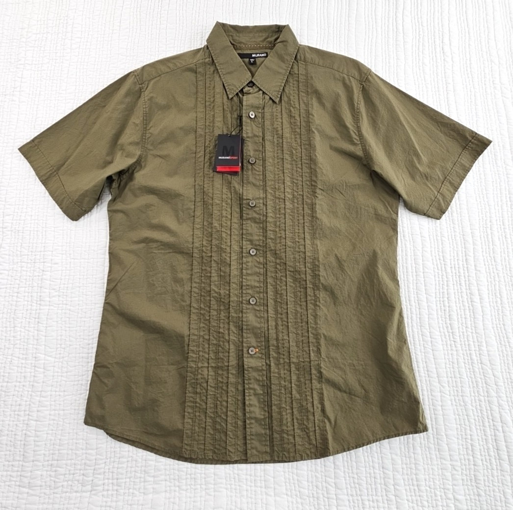 Murano Sport Shirt Men’s L Army Green Short Sleeve Cubano Style NEW NWT MSRP $65