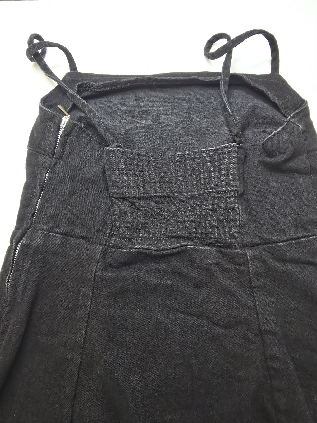 Zara Black Denim Mini Dress Women’s Size Sm Spaghetti Strap Smocked Back A-Line