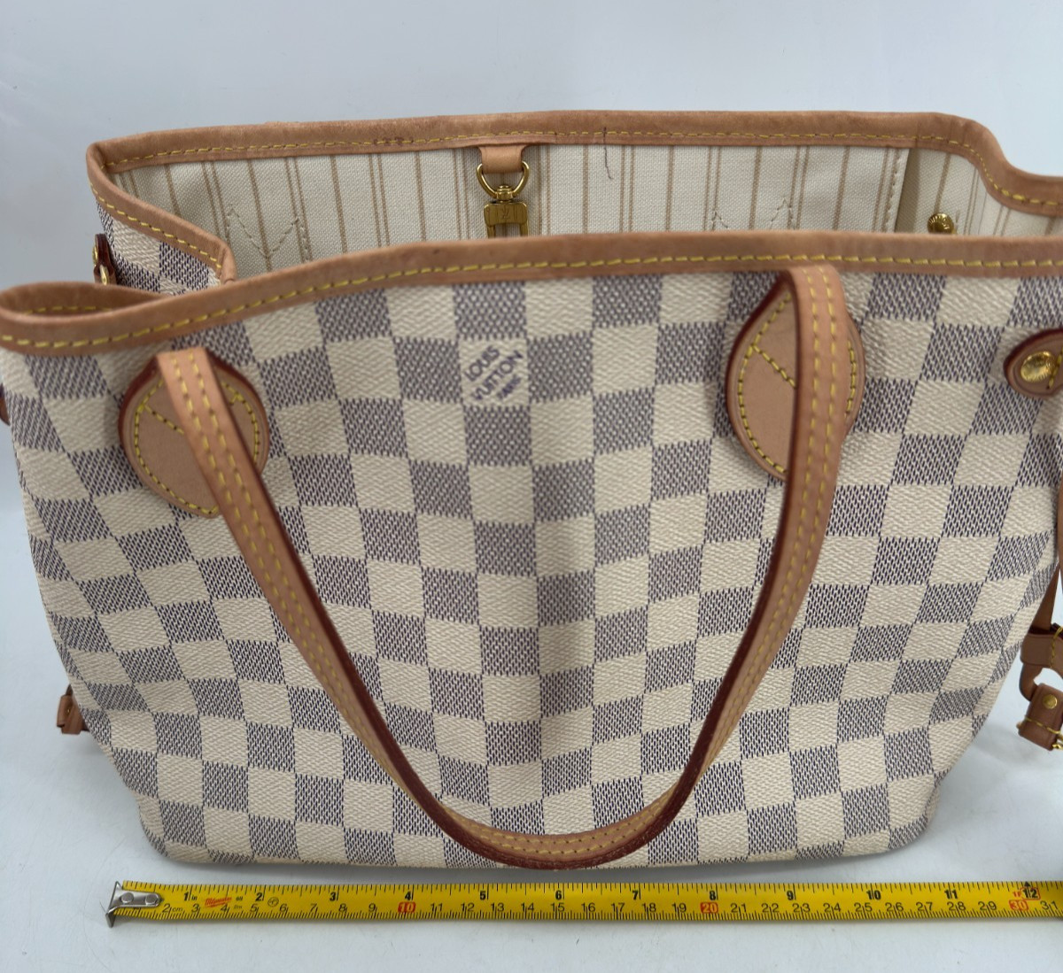 Louis Vuitton Neverfull Tote PM White Canvas Tote Damier Azur Authentic