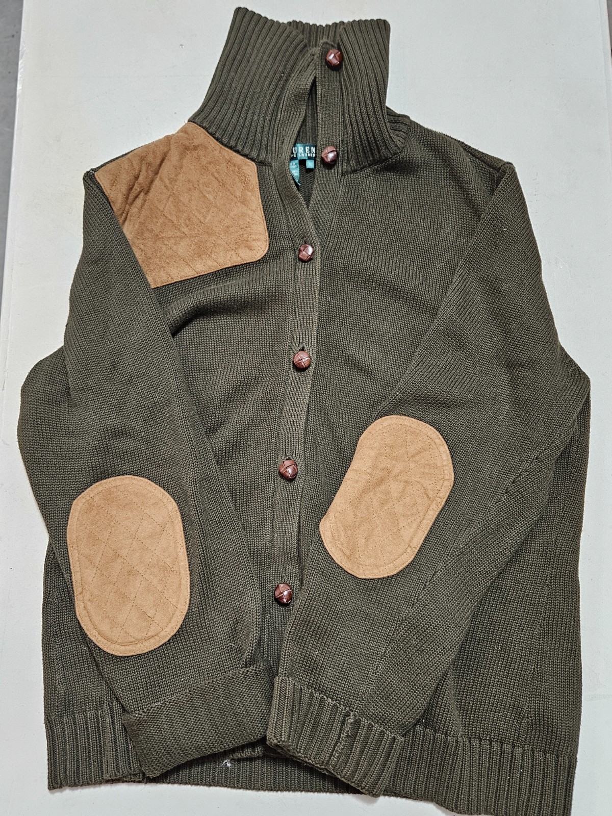 Lauren Ralph Lauren Green W Elbow Patches Button Up XL 100% Cotton