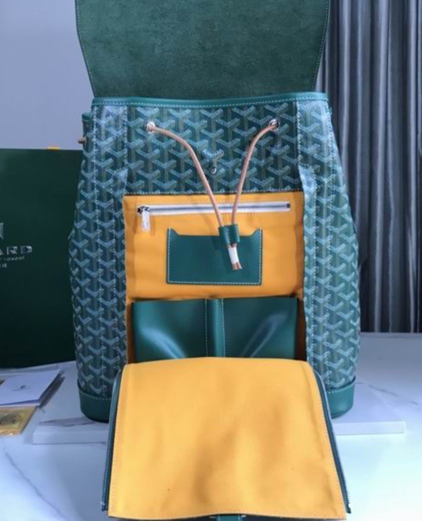 Goyard Green Goyardine Medium Backpack Top Handle Buckle Adjustable Strap
