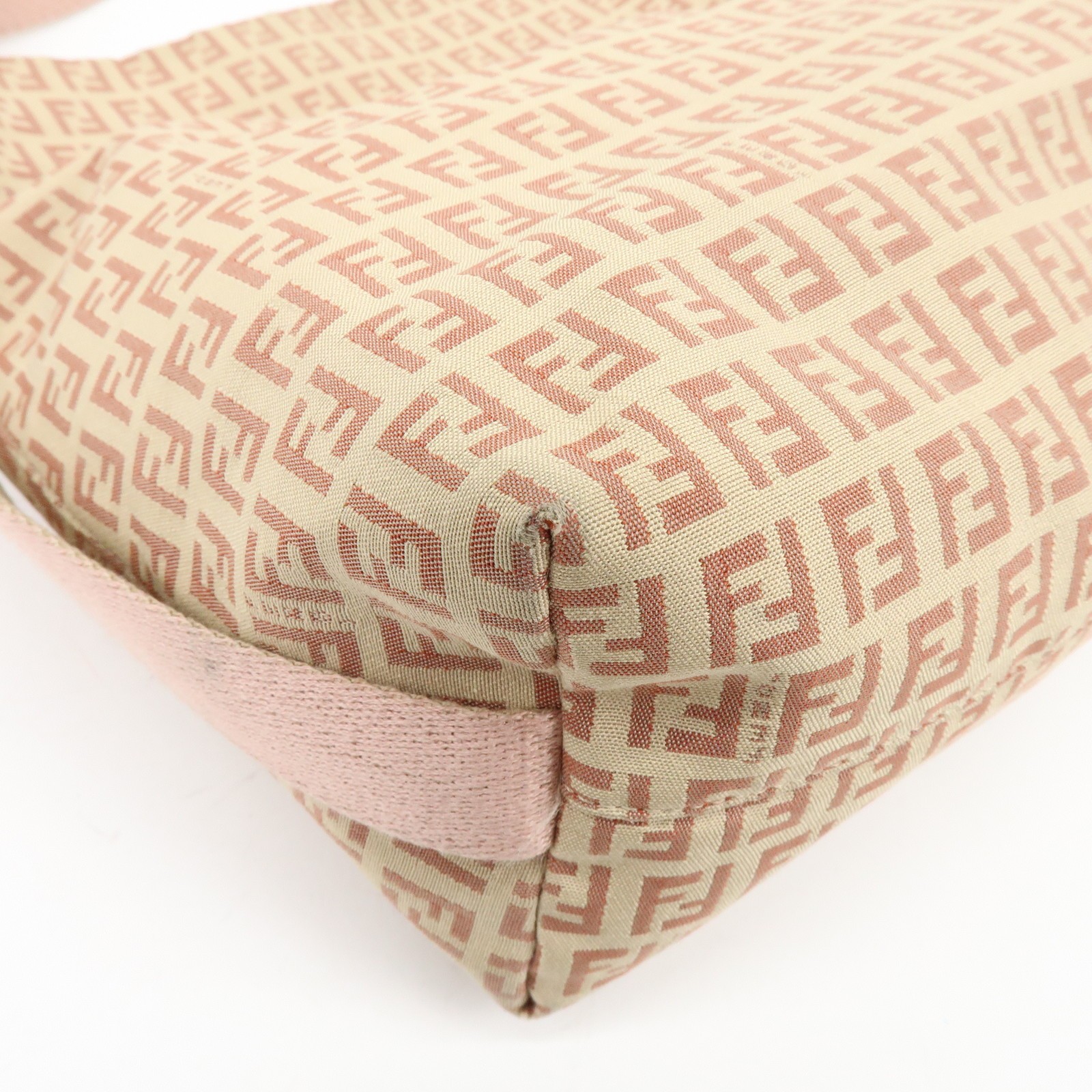 FENDI Zucchino Canvas Leather Shoulder Bag Beige Pink 8BR318 Authentic Used F/S