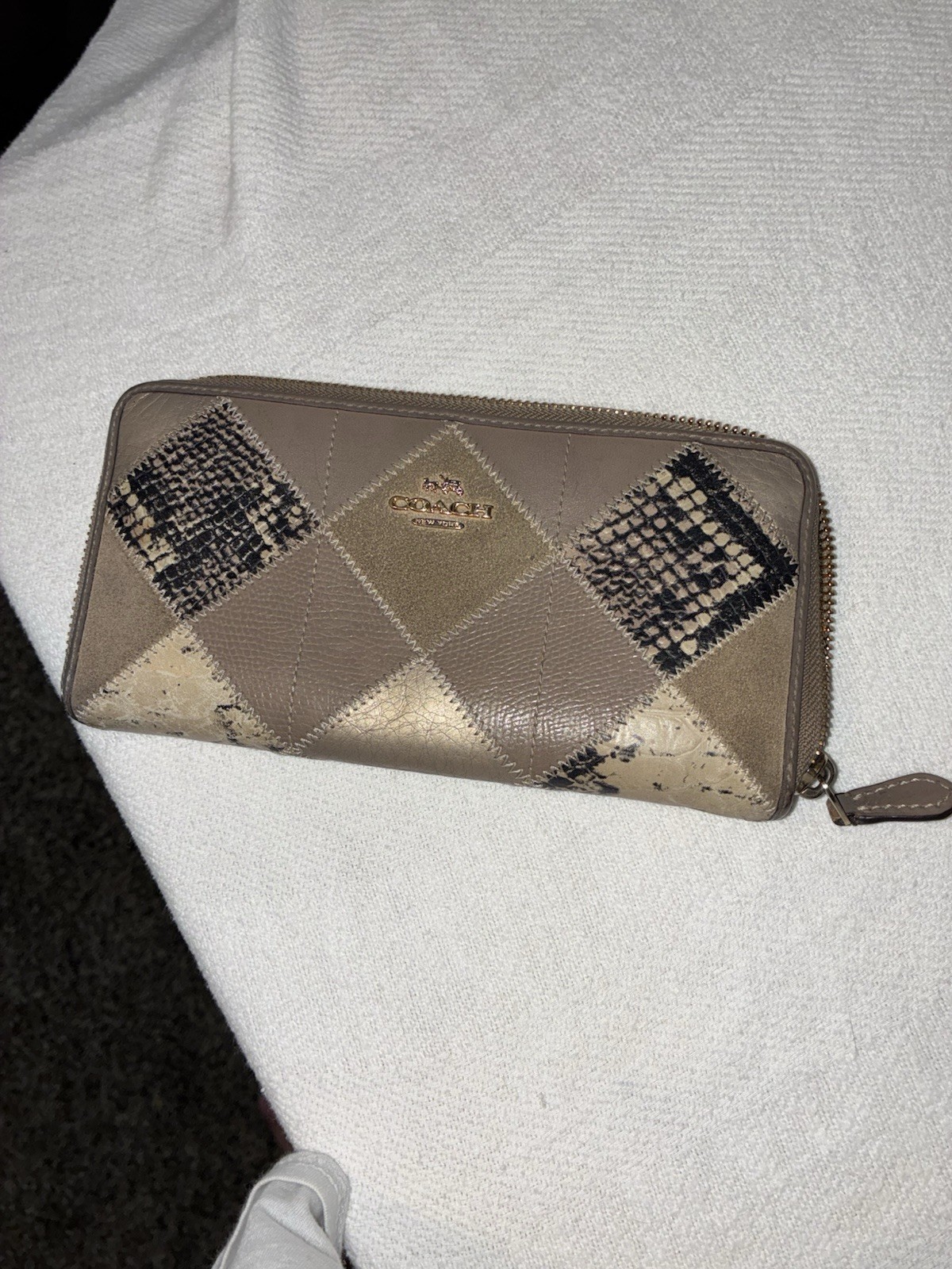 Coach Madison brown beige & black patchwork diamond pattern wallet