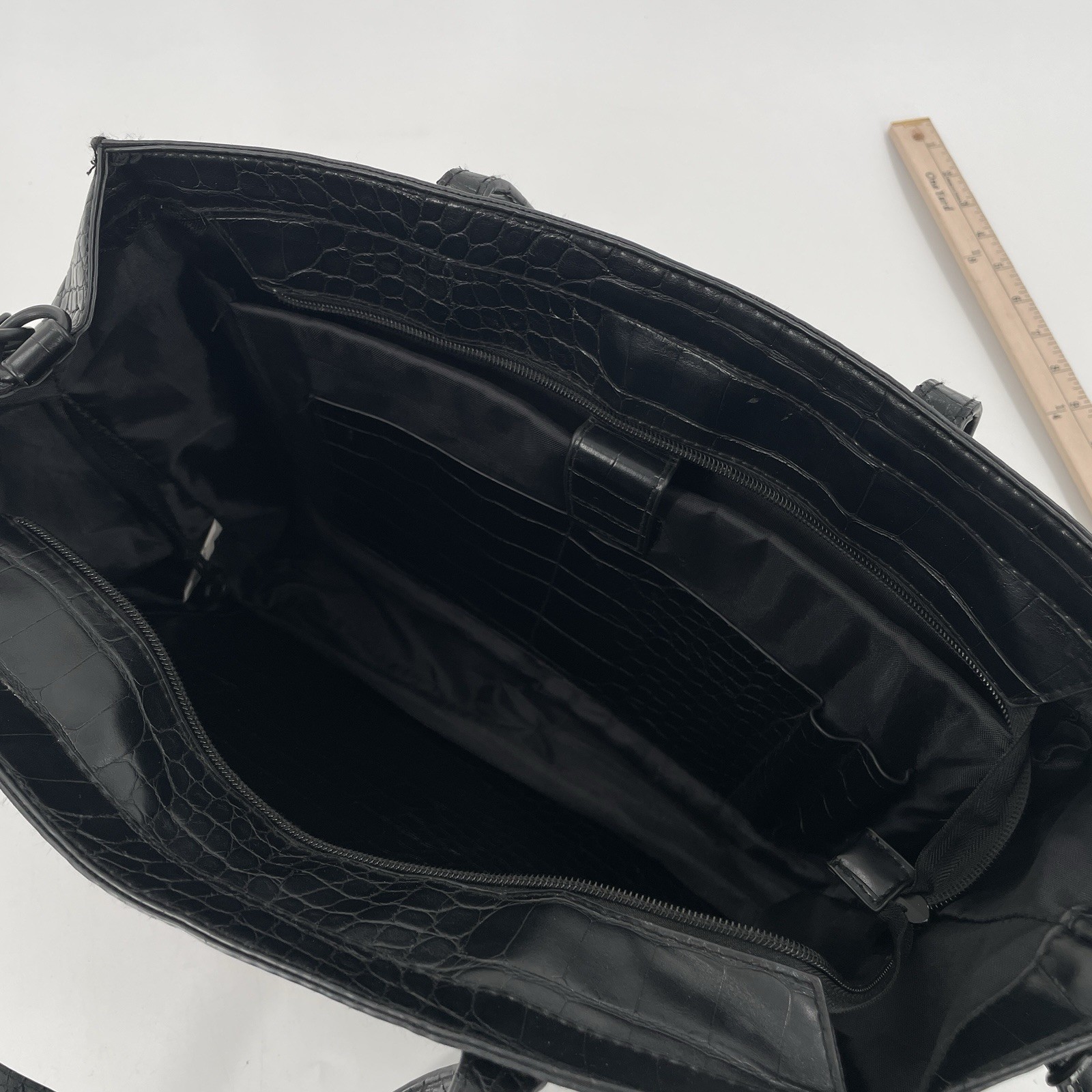 BEIS The Work Tote Bag in Black Croc Leather – Crossbody Shoulder Strap