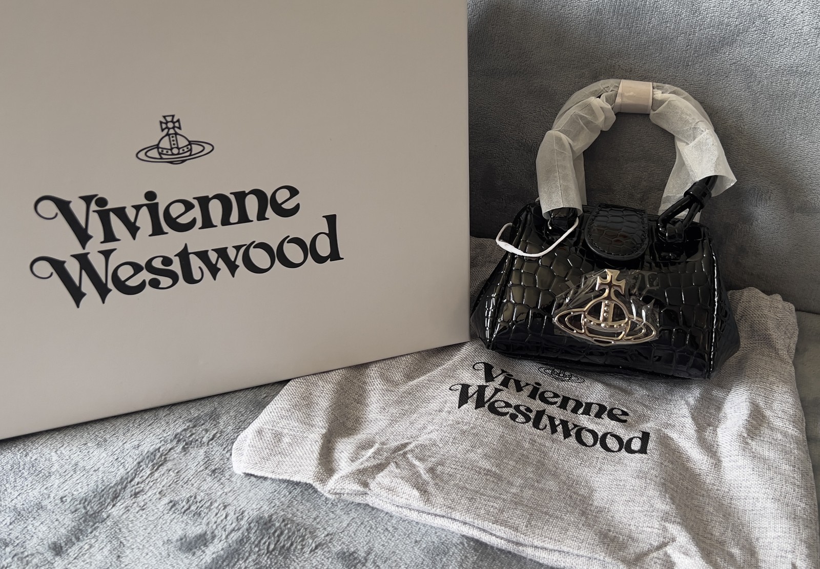 Vivienne Westwood Mini Croc Embossed Bag Black Handbag