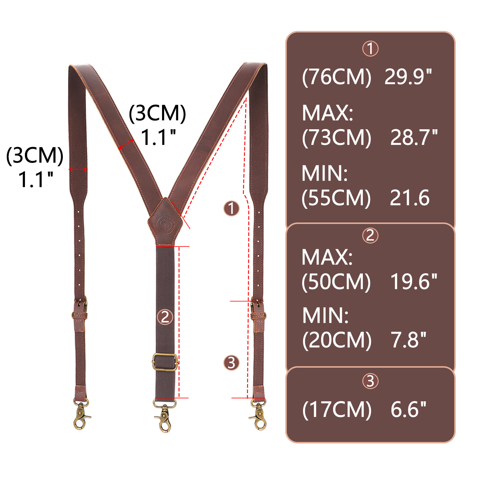 TOURBON Men’s Y-Back Suspender Pants Braces 3 Hook Adjustable Vintage Leather US