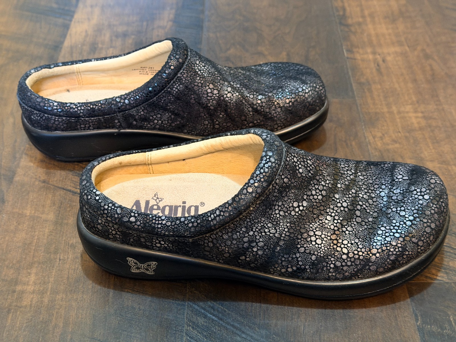 Alegria Kara Kay-241 Black & Silver Clogs Women’s Size US 9- 9.5 / EU 39