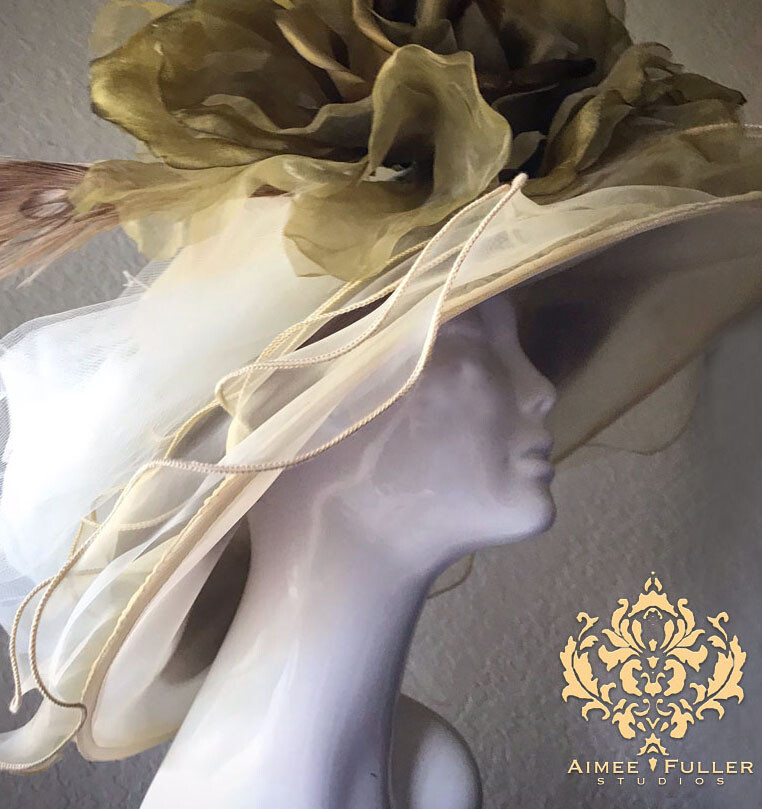 Rose Kentucky Derby Hat Cream Ivory Moss Hues Royal Ascot Del Mar Melbourne Cup