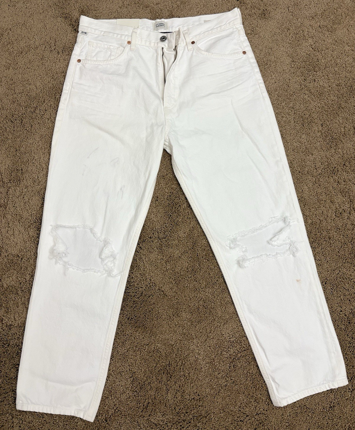Citizens of Humanity Women’s White Relaxed Tapered Distressed Jeans