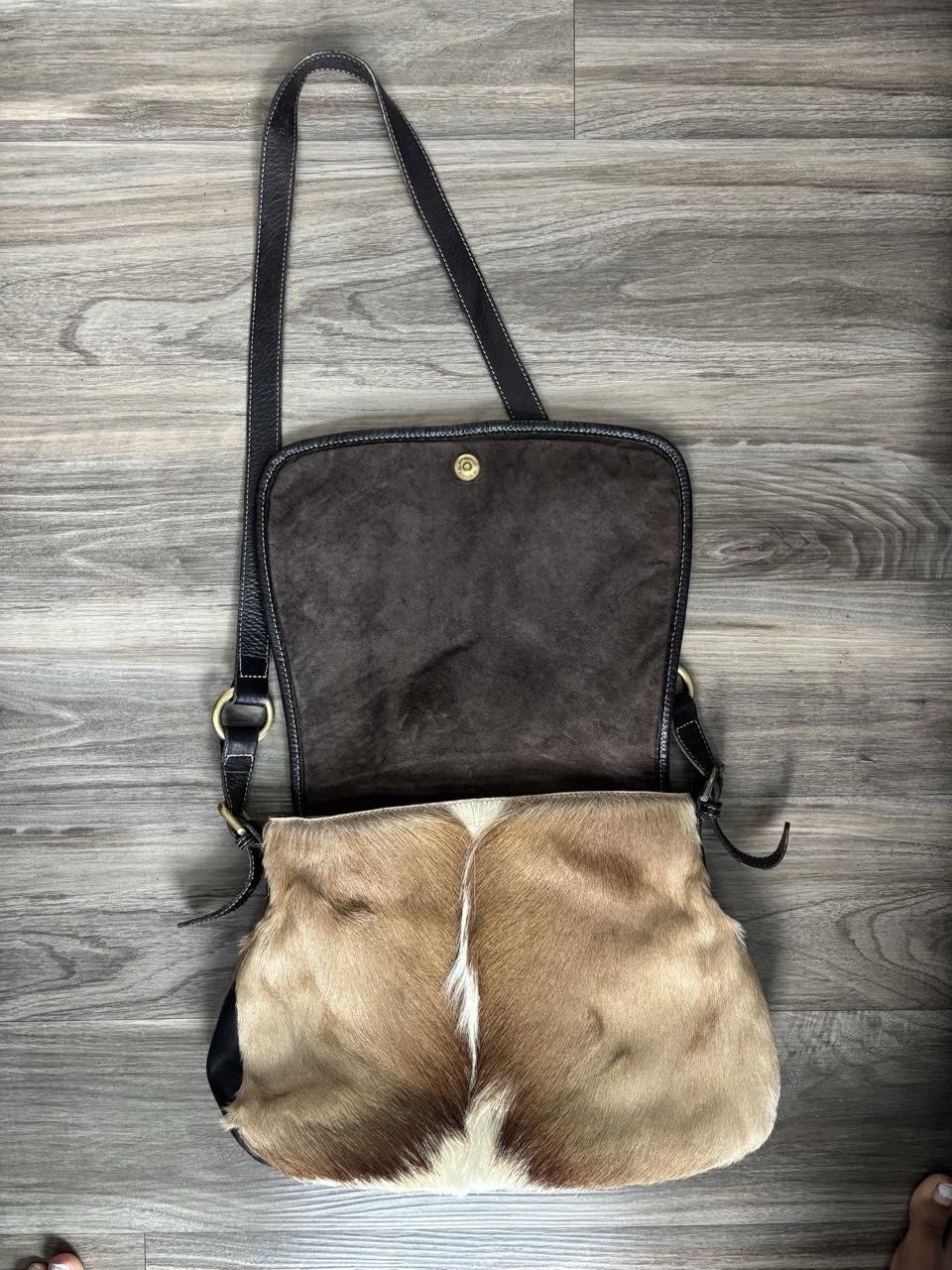 Brown Animal Print Western Shoulder Bag, Magnetic/Zip, Adjustable Strap, Pockets