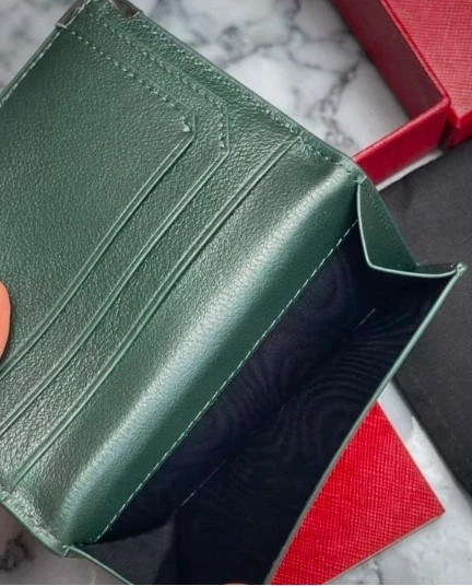 New! Cartier Must de Cartier Green Calfskin Leather Card Holder Wallet Luxury