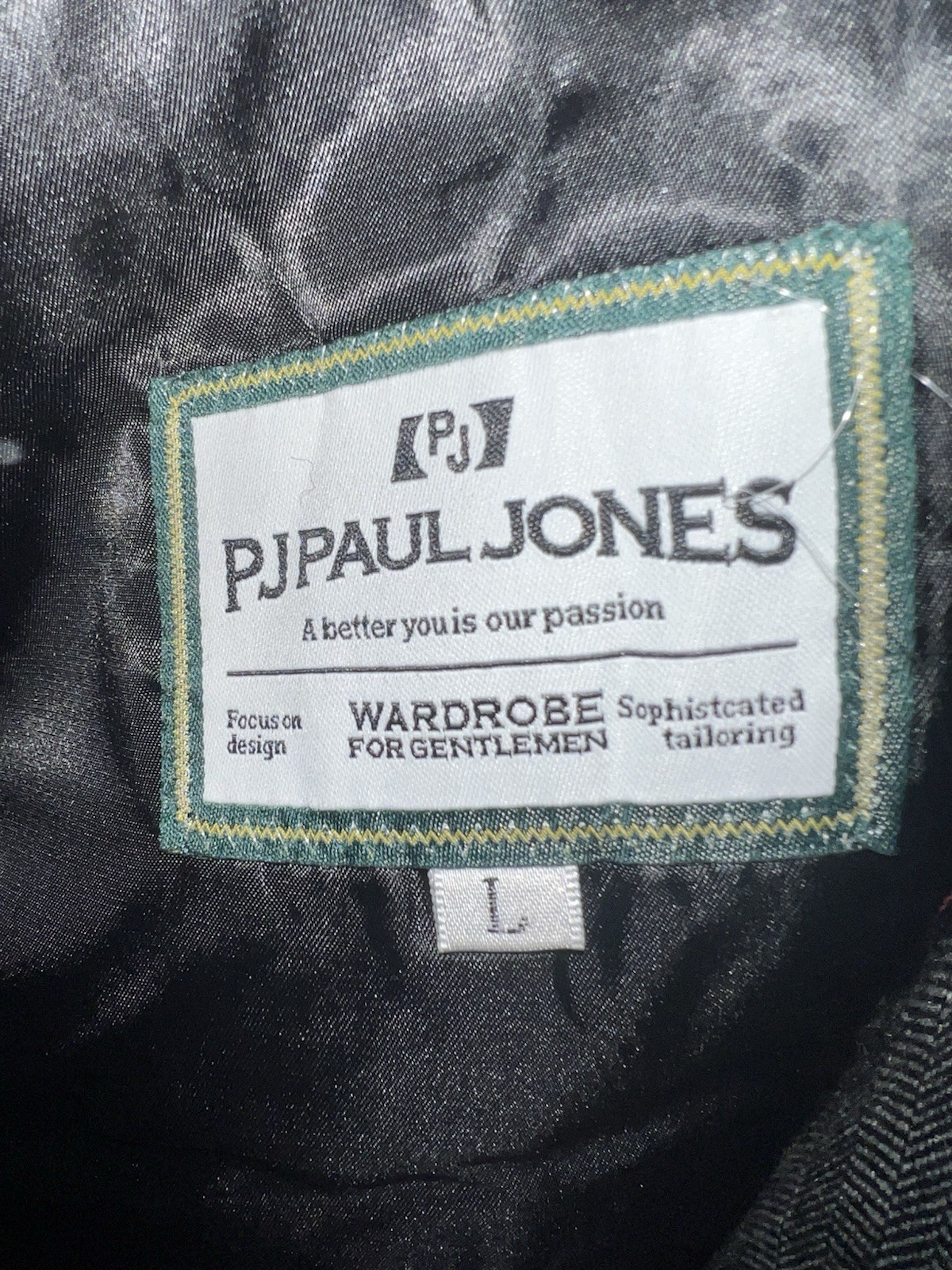 PJ Paul Jones Men’s Gray Wool Tweed Herringbone Blazer L Regular Two-Button