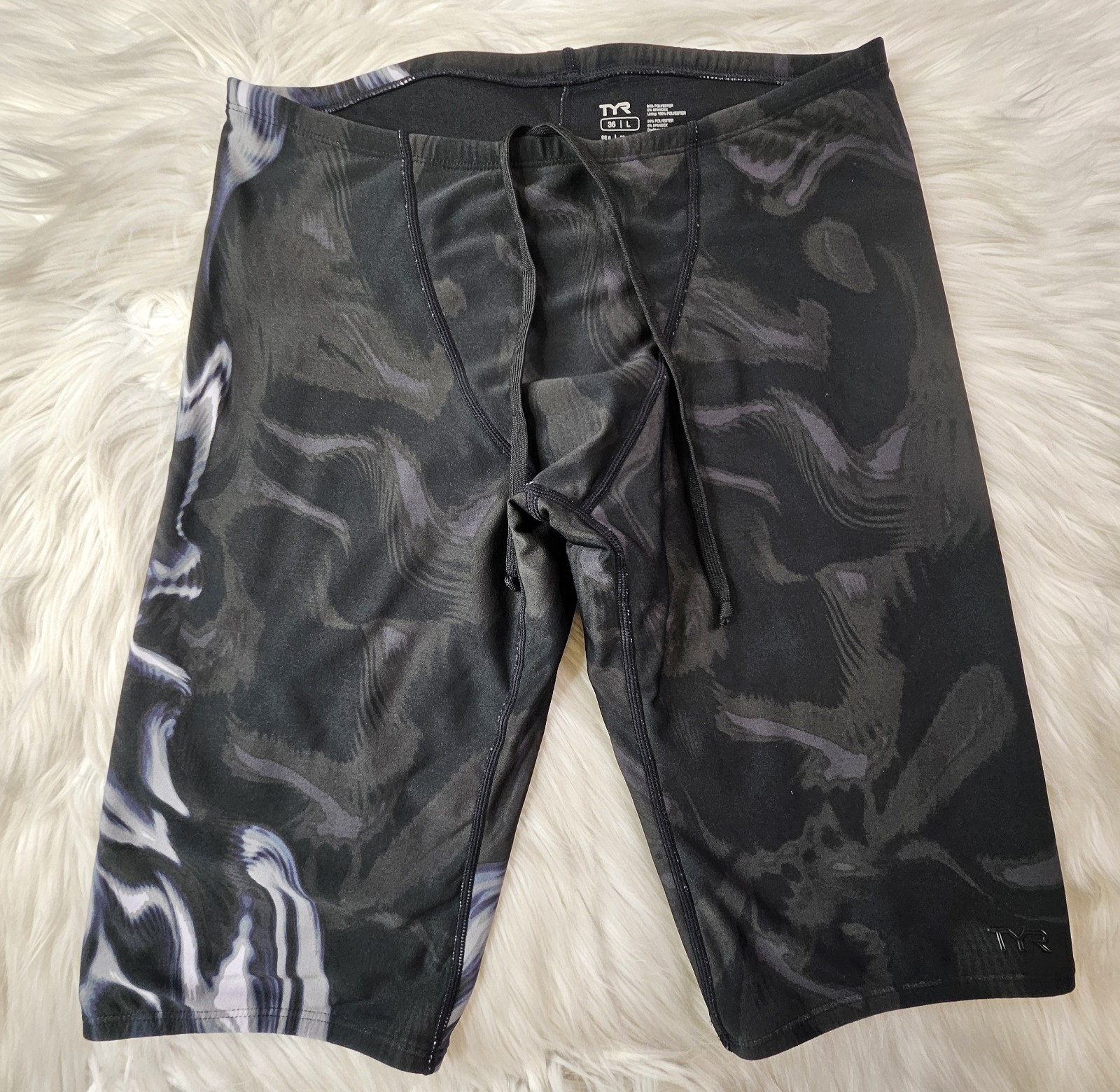 TYR Durafast Elite Jammer Swim Shorts in Black Gray SZ 36 L