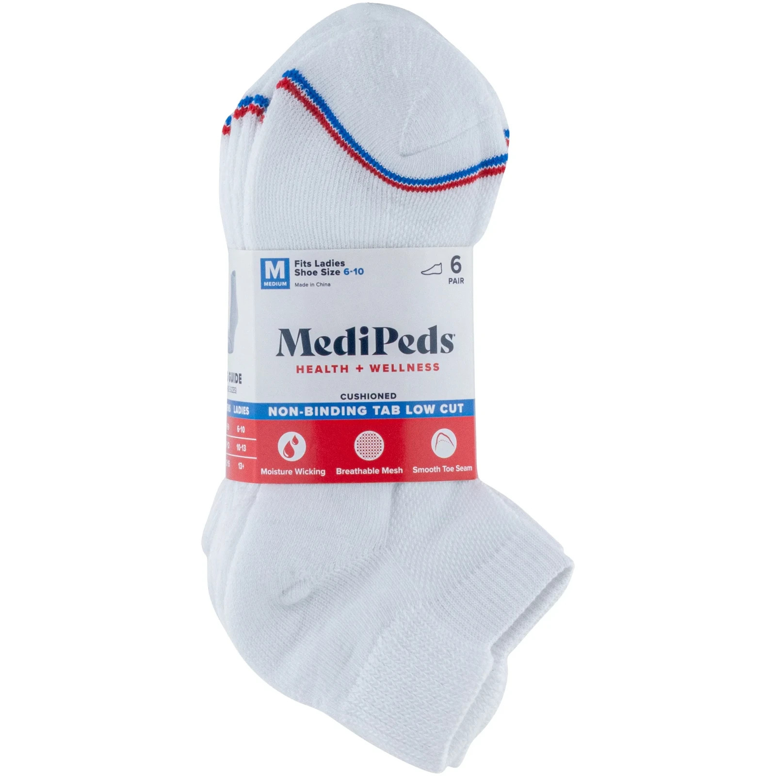 MediPeds Women’s Half Cushion Low Cut Socks, 6 Pairs shoe size 6-10