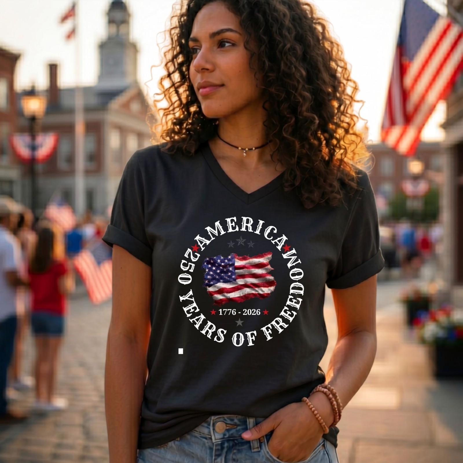 250th Anniversary USA Bella Canvas V-Neck Shirt Patriotic Independence Tee