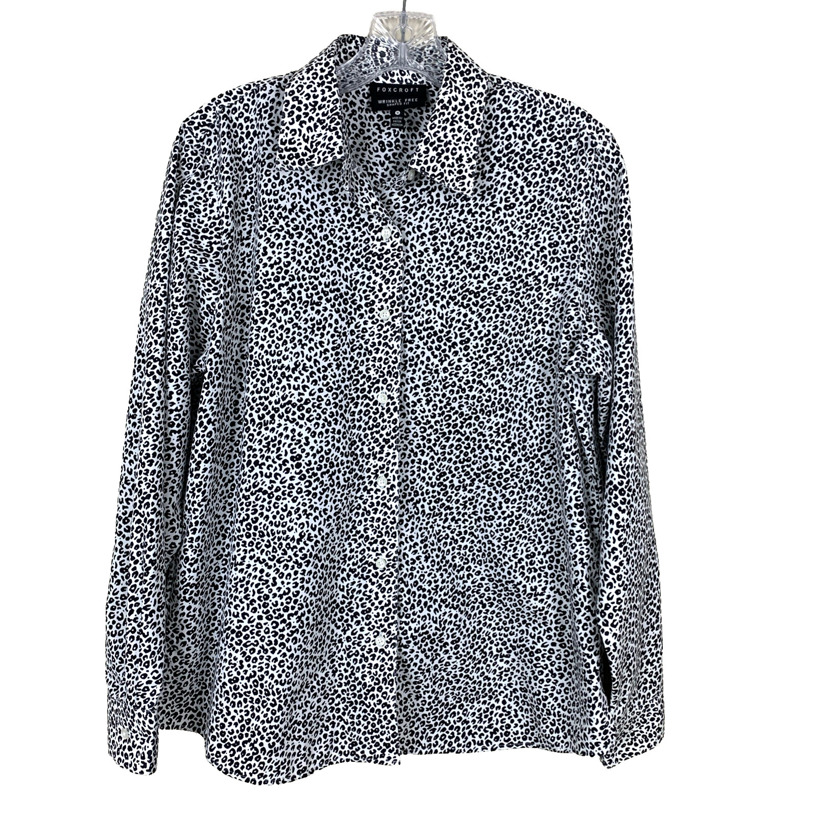 Foxcroft Blouse Womens 10 Long Sleeve Button Up Animal Print Wrinkle Free Shaped