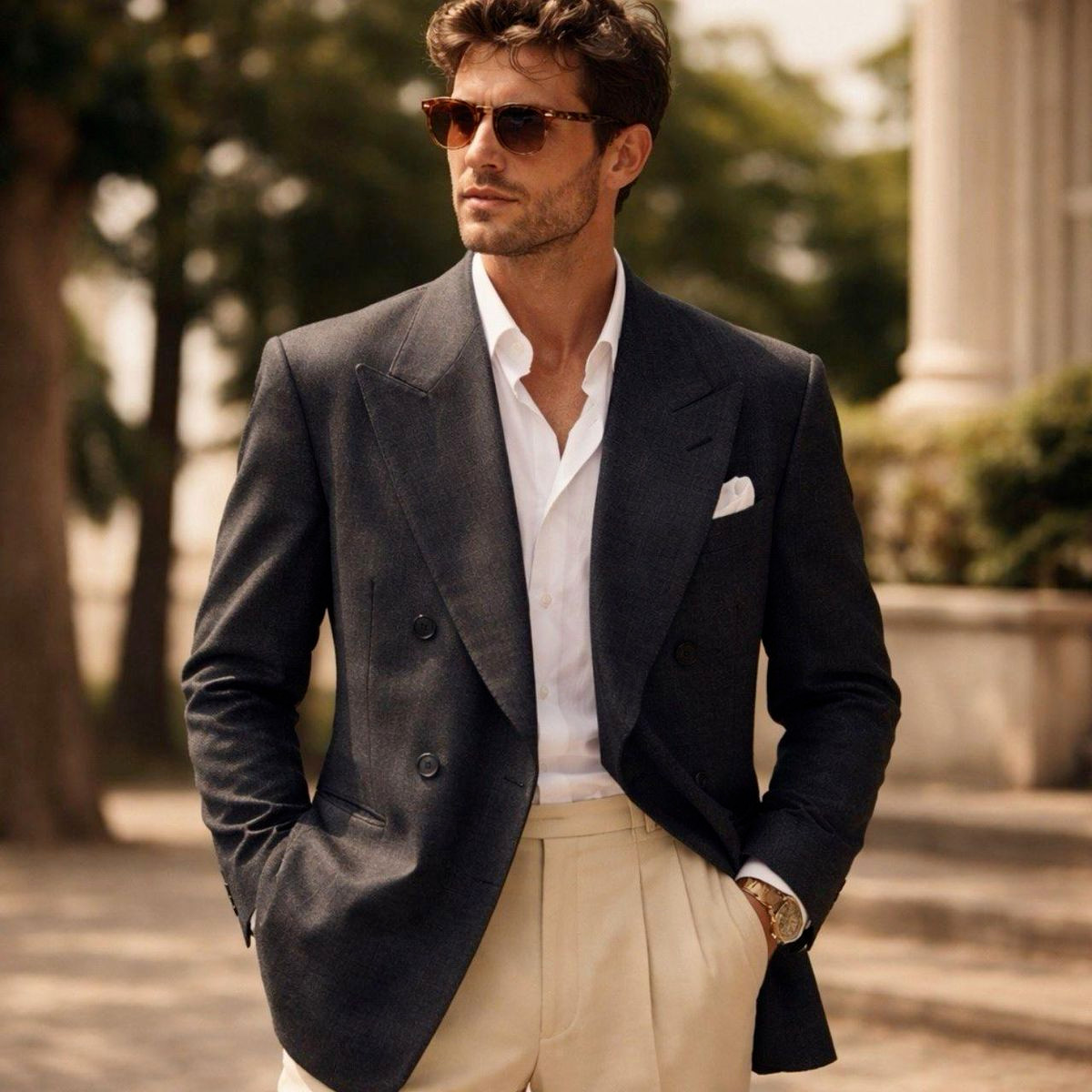 Wide Peak Lapel Men’s Suits Gray Blazer Peak Lapel Coat Business Formal Jacket