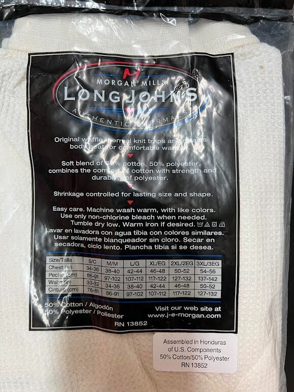 MORGAN MILLS LONG JOHNS THERMAL UNDERWEAR TOP 5XL (62-64) – VINTAGE – NEW