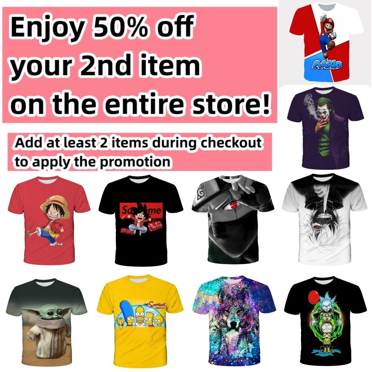Funny Cartoon Morty T-Shirt Double-Sided Unisex Adult Size Large Medium Small
