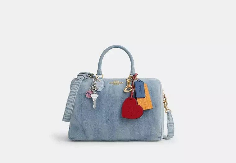 NWT Coach Rowan Large Satchel Bag In Loved Denim With Charms CDY75 Authentic