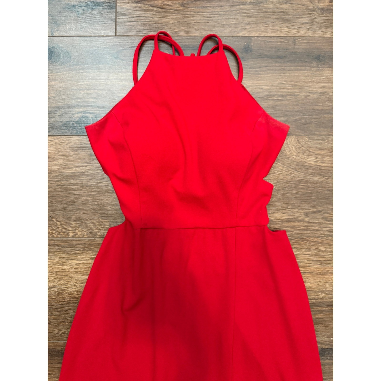 Red Halter Neck Cutout Lace Up Back Maxi Dress Style Size 15 Small