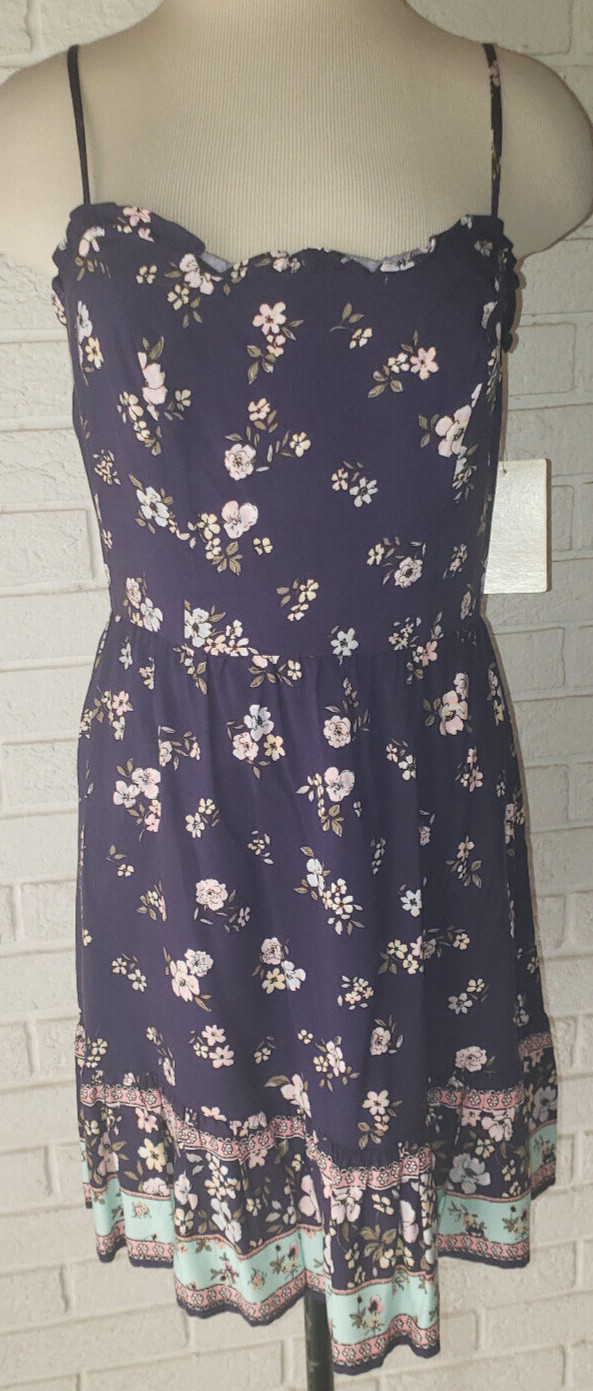 Women’a Bebop Navy Blue Floral Sleeveless Ltwt. Sundress Size XL