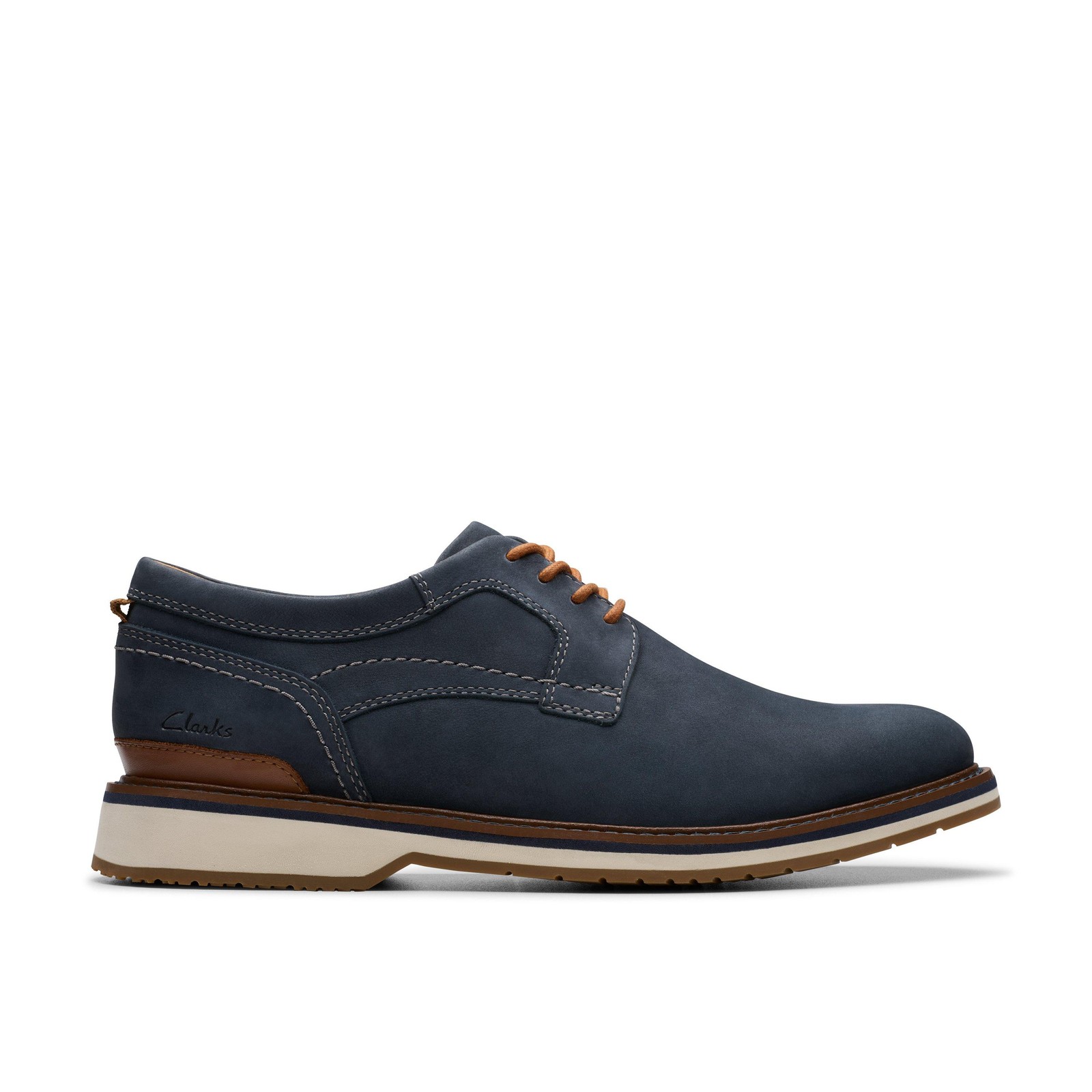 Clarks Mens Monahan Plain Blue Leather Casual Shoes