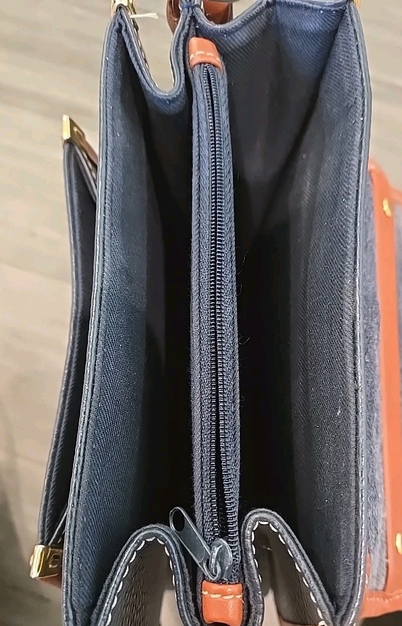 Vintage Dooney & Bourke All Weather Leather Spectator Bag Navy Push Lock Classic