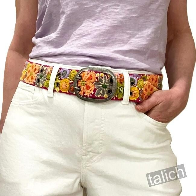 Jenny Krauss Wildflowers Multicolor Floral Embroidered Wool Belt Handmade S M L