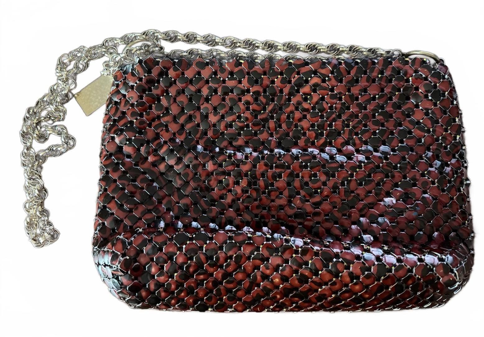 Vintage Whiting & Davis Dark Brown Woven Chain Shoulder Bag