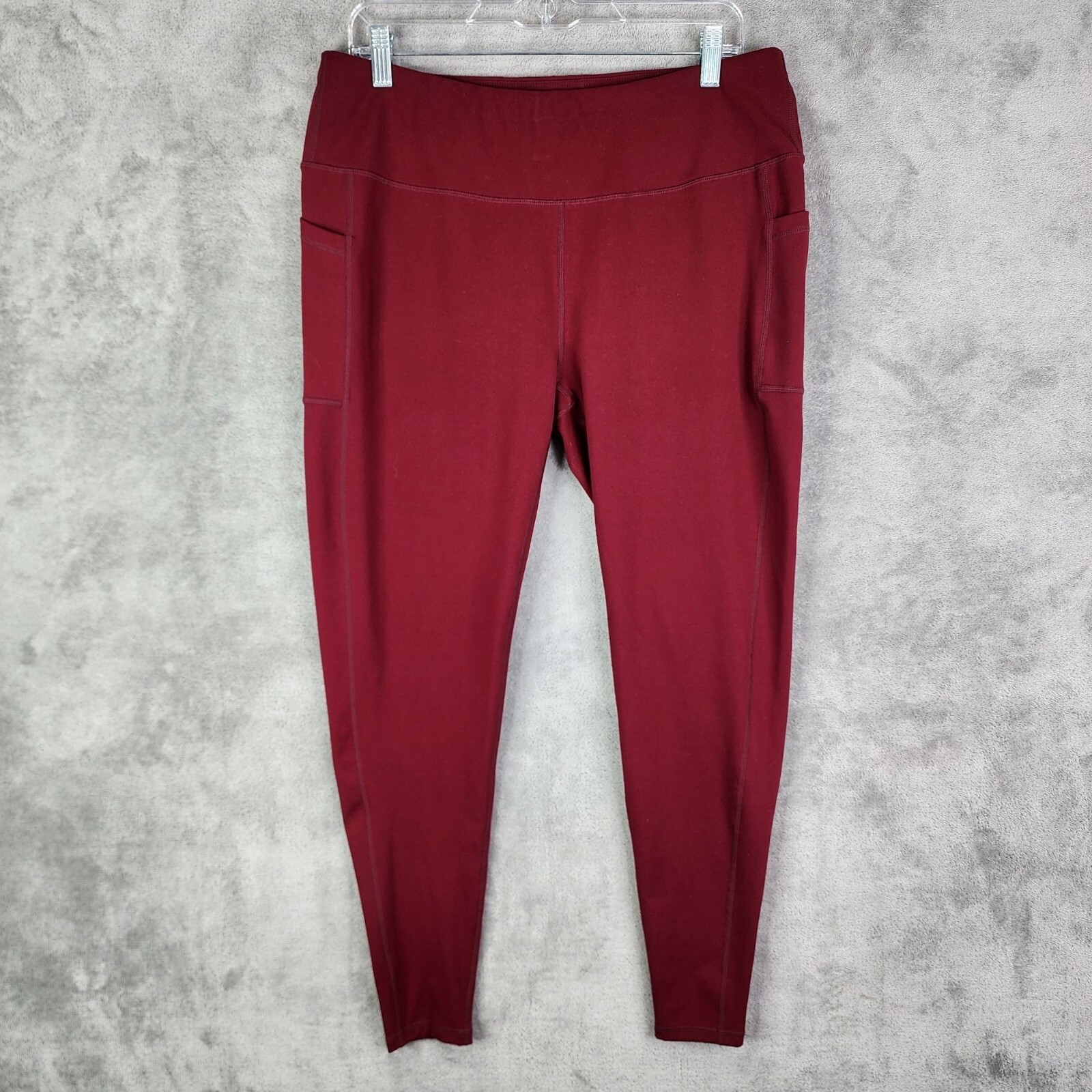 Womens Burgundy Leggings Pants w/ Pockets Stretch Polyester Spandex Blend 3XL