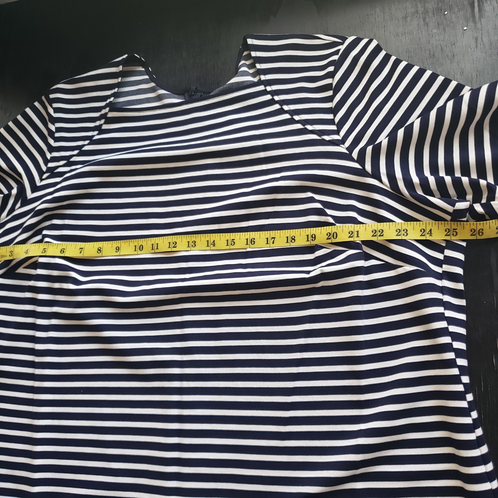 Universal Standard Dress 22/24 Envelope Neck Rayon Ponte Knit Navy White Stripe