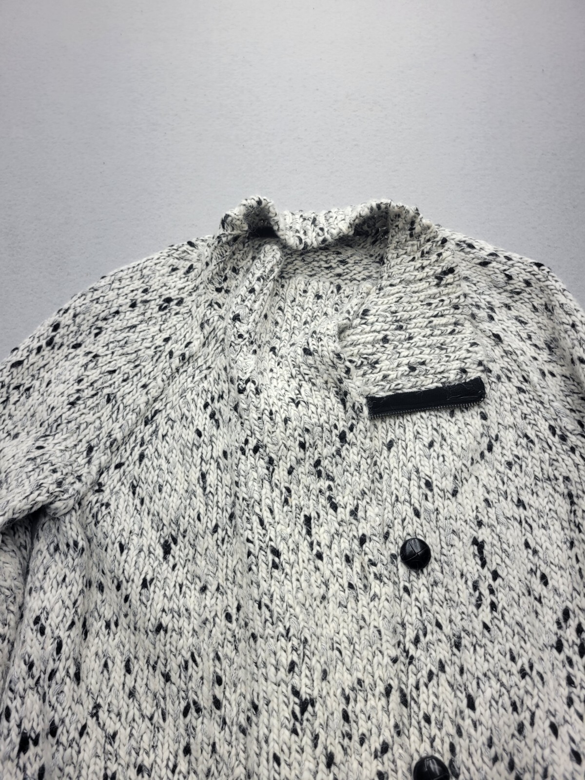 J Crew Women Coatigan Large Black White Sweater Birdseye Pockets Buttons Casual