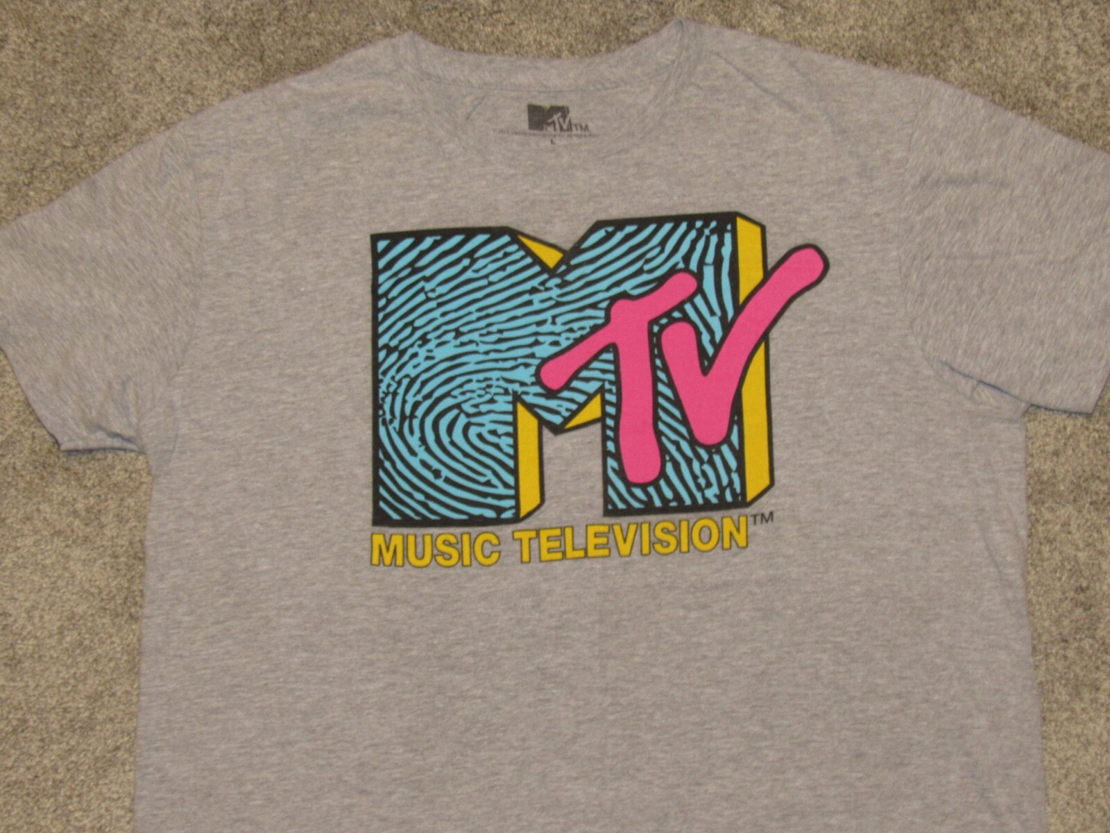 Retro MTV Bright Colors T-SHIRT Ladies LARGE Heather Gray Music Television Neon