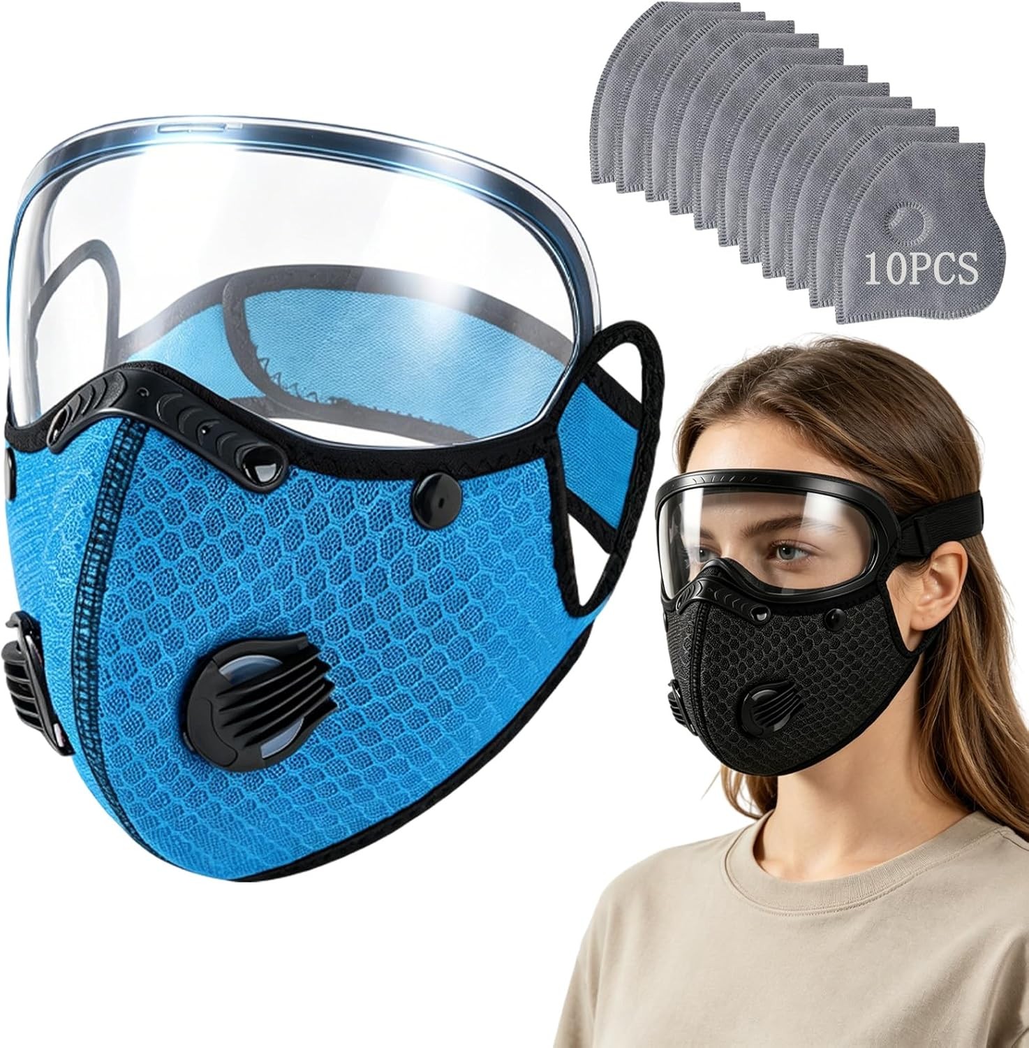 Reusable Carbon Filter Dust Mask with Adjustable Goggles, Anti-UV-5-Layer Filte