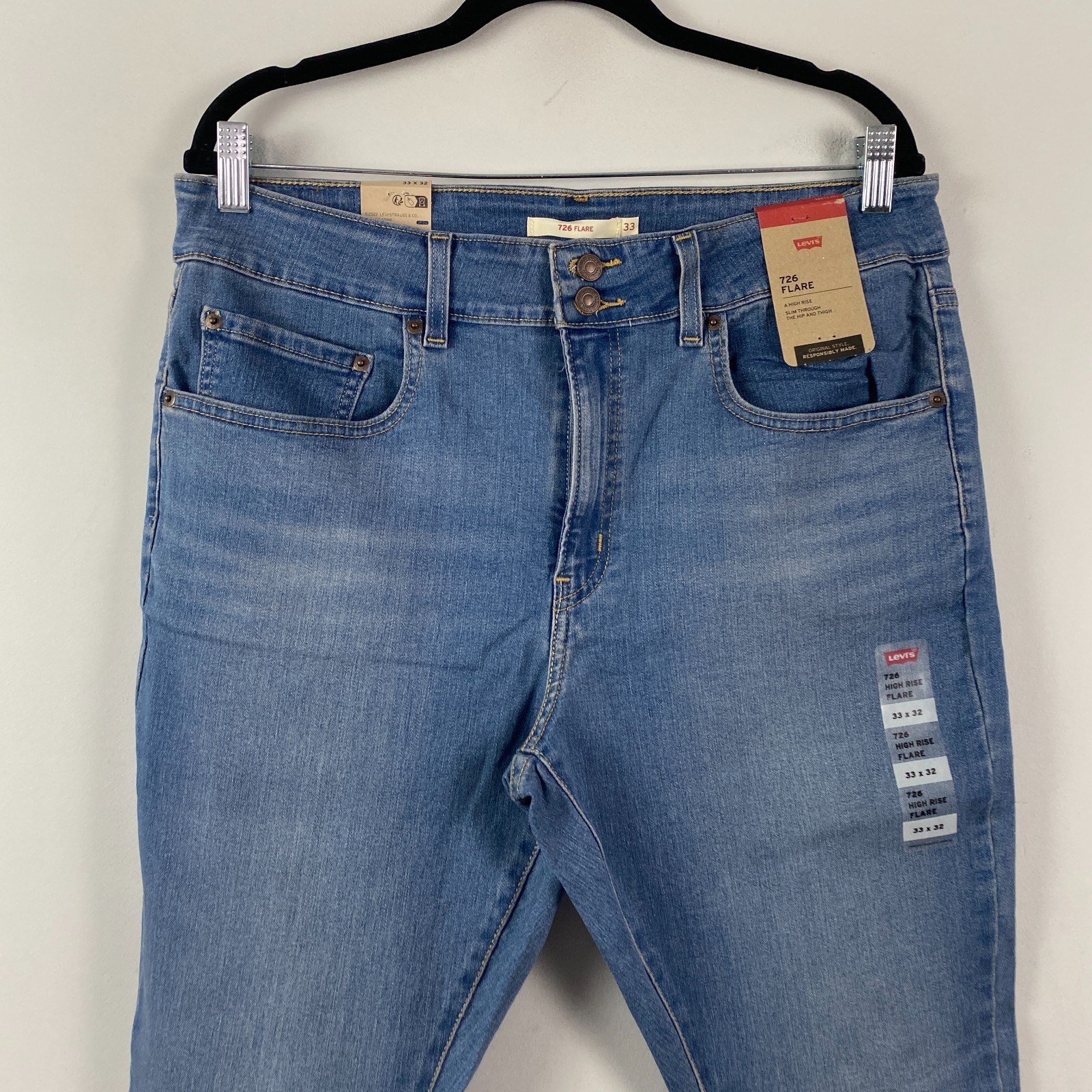 Levi’s 726 Flare Jeans High Rise Womens 33 x 32 Stretch Medium Wash