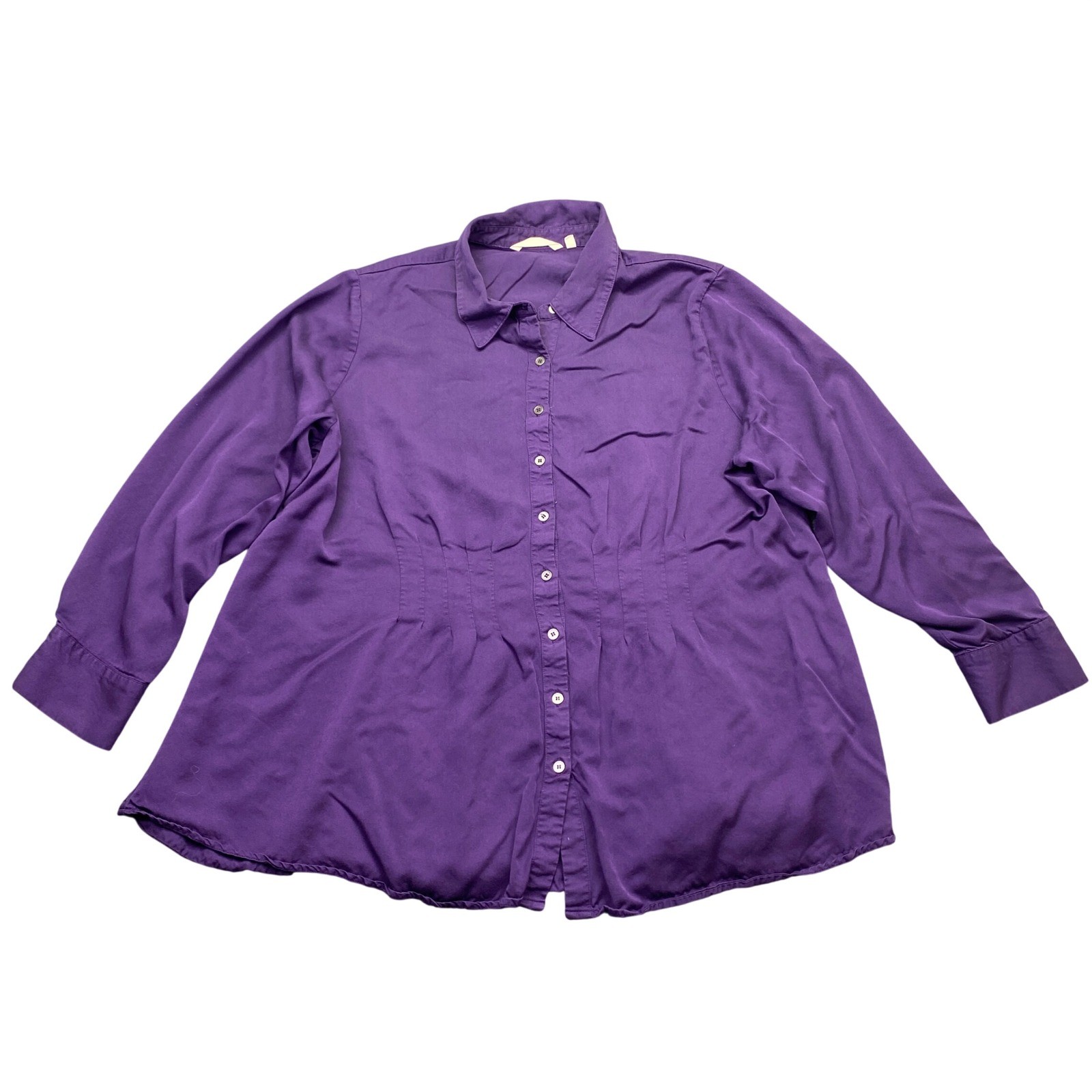 Soft Surroundings Purple Pintuck Waist Button Down Modal Shirt 1X 5AU26