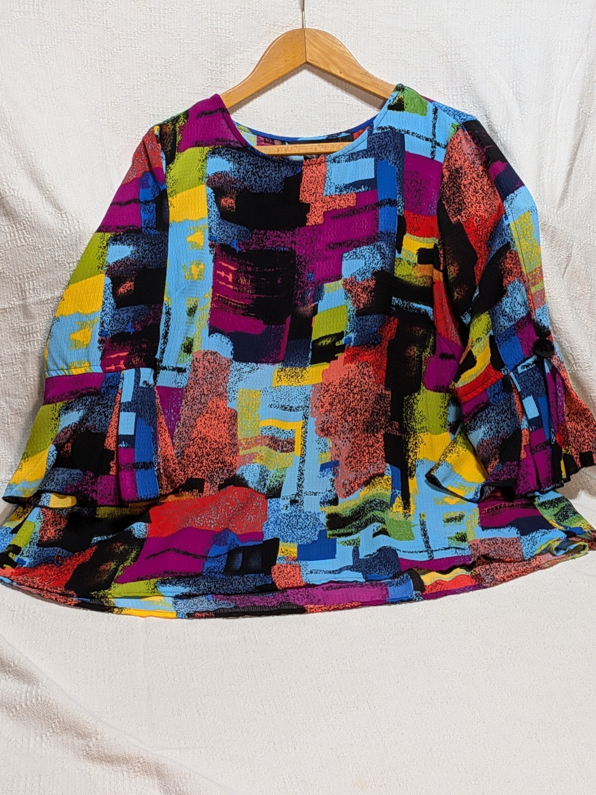 Ali Miles Women’s Multicolor Abstract Knit Pullover Blouse 3/4 Sleeve Size M
