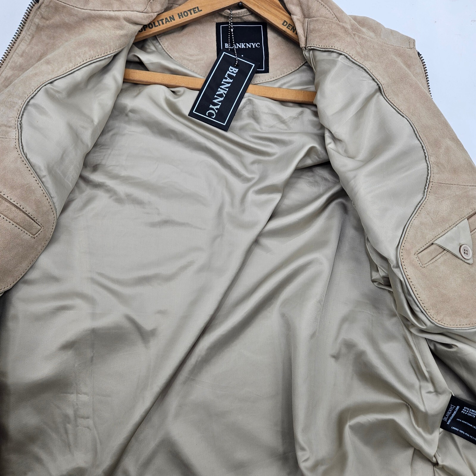 New BlankNYC Win or Lose Suede Trucker Jacket Mens S Tan Leather Zip Blank NYC