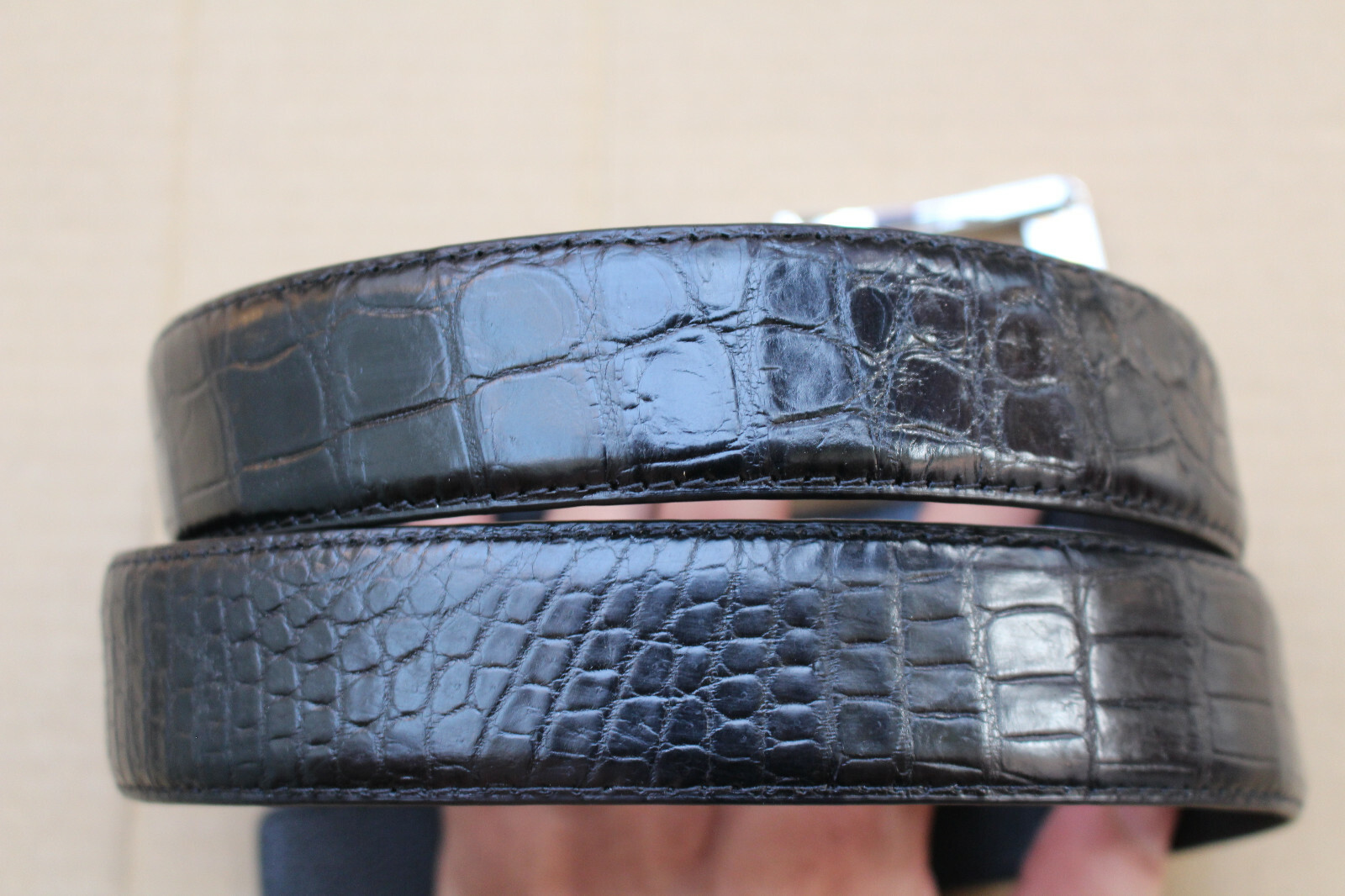 W 1.3 inch – Black Genuine Crocodile Belly Leather Skin Men’s Belt
