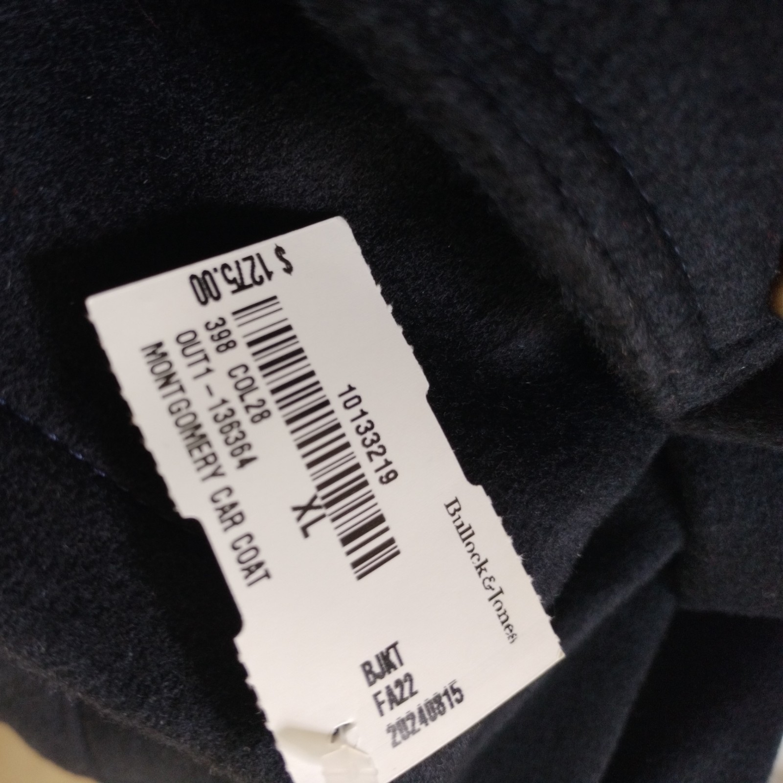 Bullock&Jones Navy dress 3/4 wool coat new/tags XL. Well made, updated design.