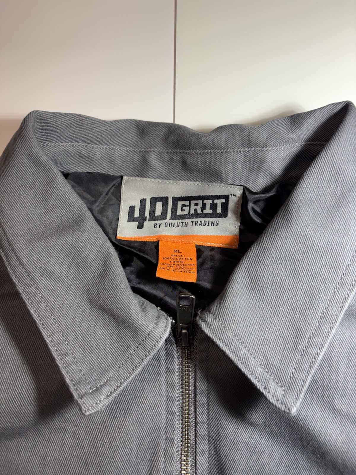 40 Grit Men’s Gray Lined Zip Work Jacket Cotton Outer Shell Size XL