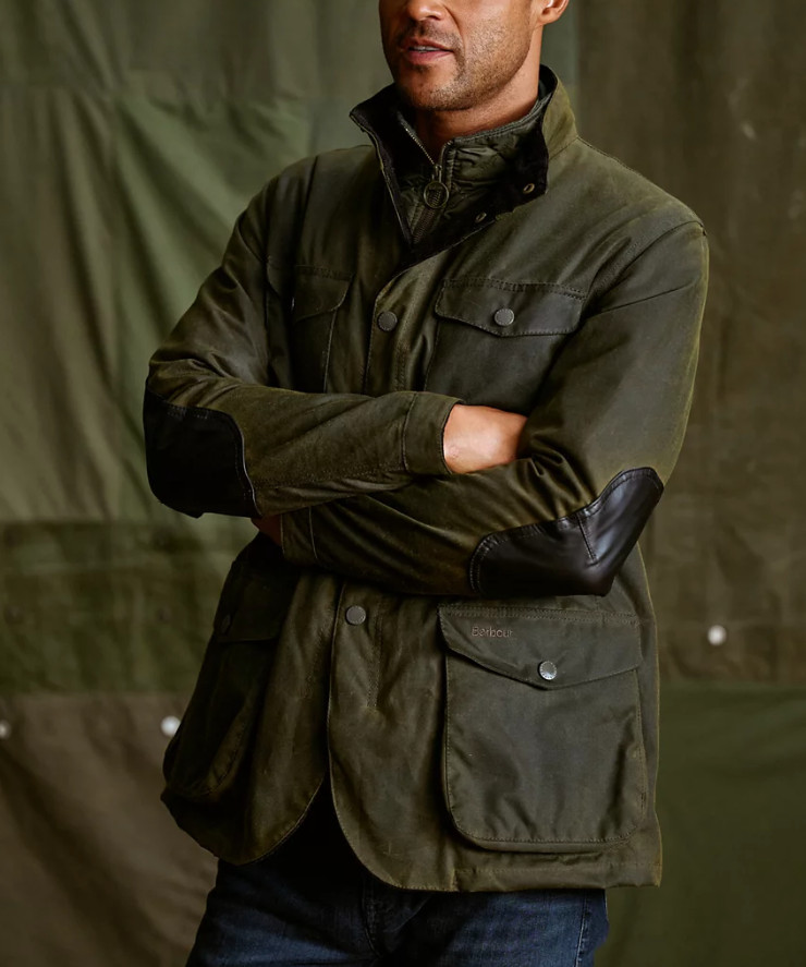 BARBOUR Ogston Wax Jacket w/ Elbow Patches Olive MSRP$540 Rugged Sophistication