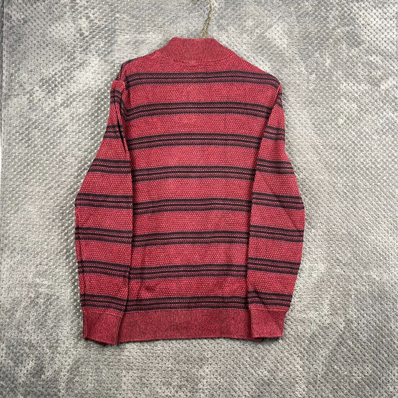 Chaps Jumper Mens Medium Red 1/4 Button Striped Elbow Pads Pullover Long Sleeve