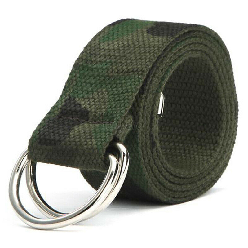 Men Women Canvas D Ring Belt Fabric Webbing Waist Belted Plain Fashion Waistband